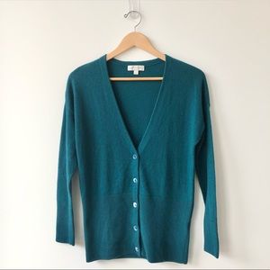 Nordstrom Collection 100% Cashmere V-Neck Teal Cardigan - Size S